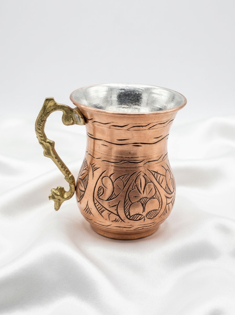 Ayran Maşrapası - El İşlemeli Klasik Pirinç Kulplu