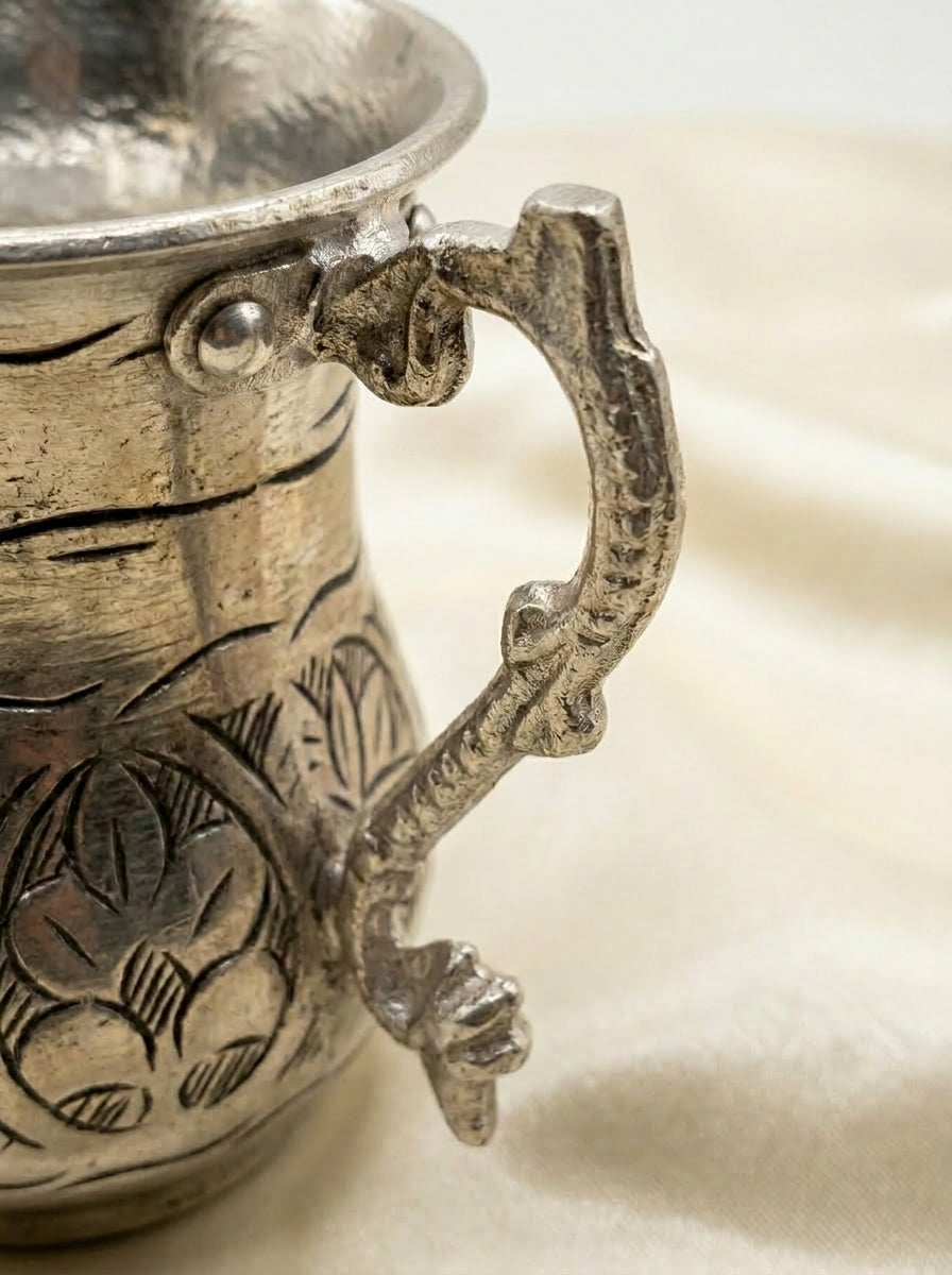 Ayran Maşrapası - İç Dış Kalaylı El İşlemeli Premium Pirinç Kulplu