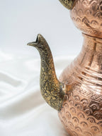 İşlemeli Bakır Çaydanlık - Klasik Ahşap Kulplu (Kırmızı Bakır)