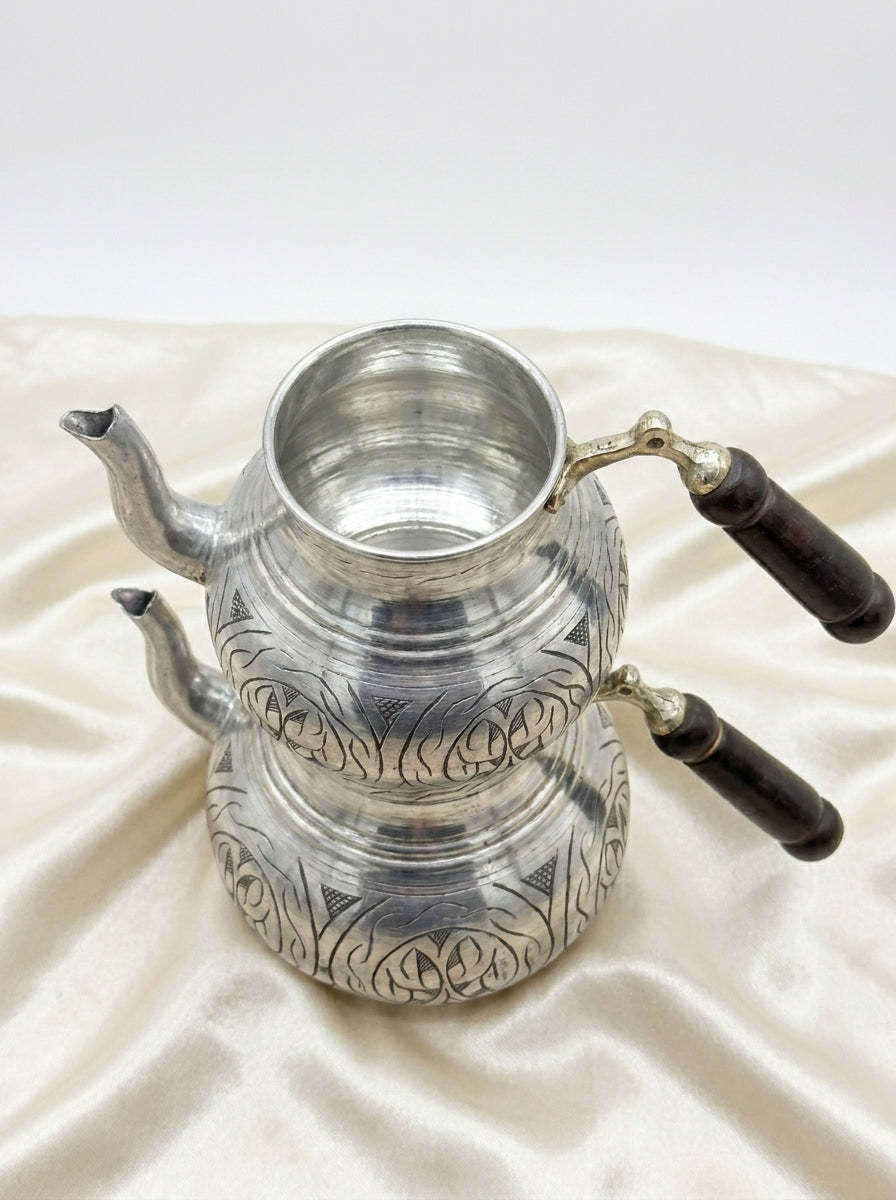 İşlemeli Bakır Çaydanlık - Lüks Seri (İç Dış Kalaylı)