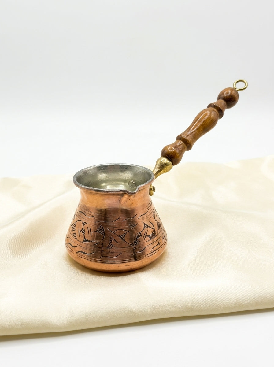 Türk Kahvesi Cezvesi - El İşlemeli Ahşap Saplı