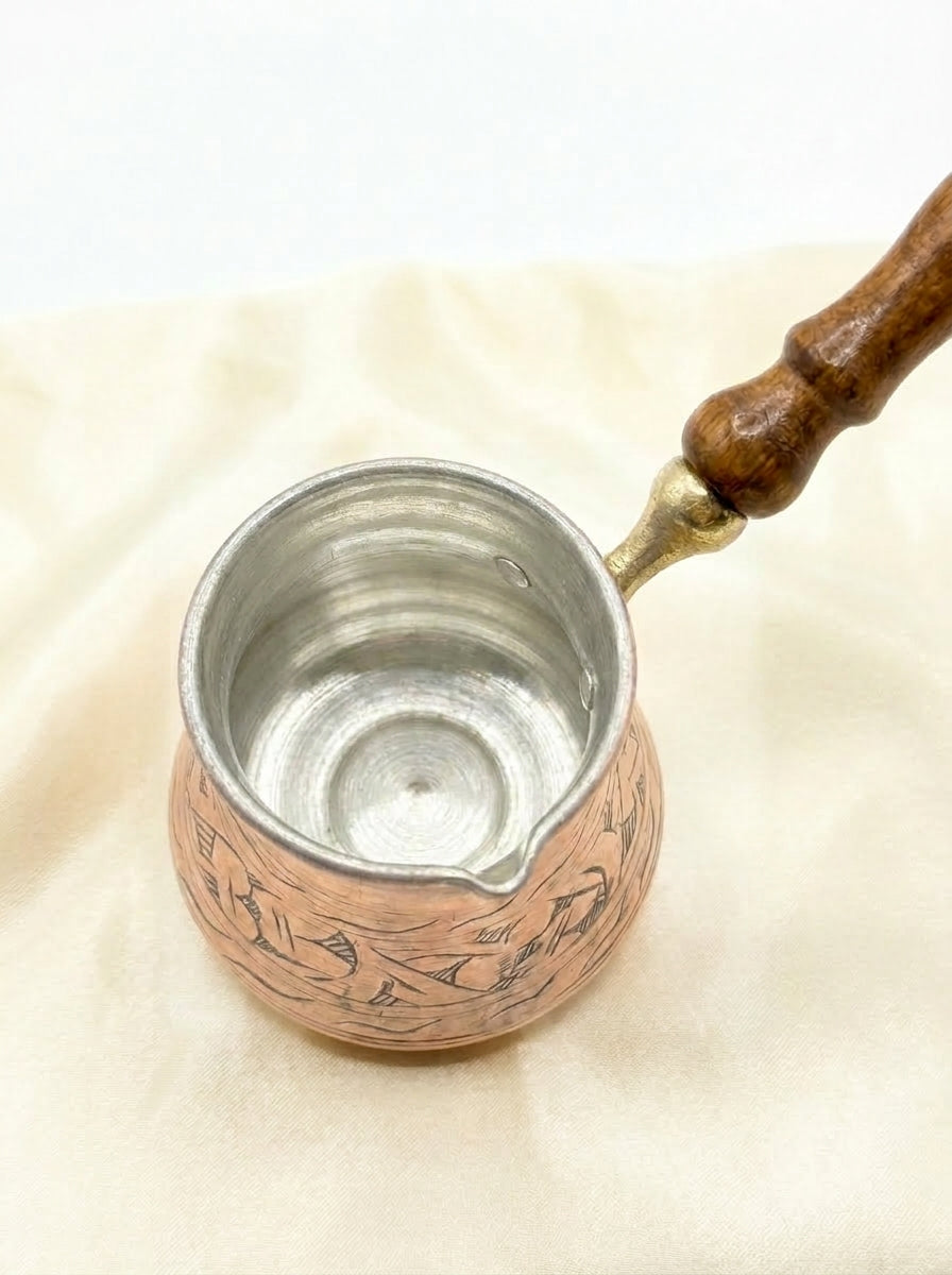 Türk Kahvesi Cezvesi - El İşlemeli Ahşap Saplı